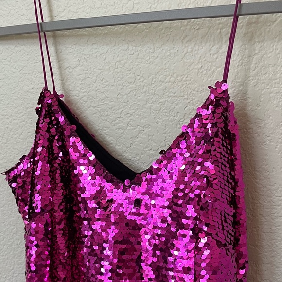 NWT SACHIN & BABI | Maslak Sequined Flounce Hem Midi Dress in Fuchsia | Size 0 - Picture 7 of 16